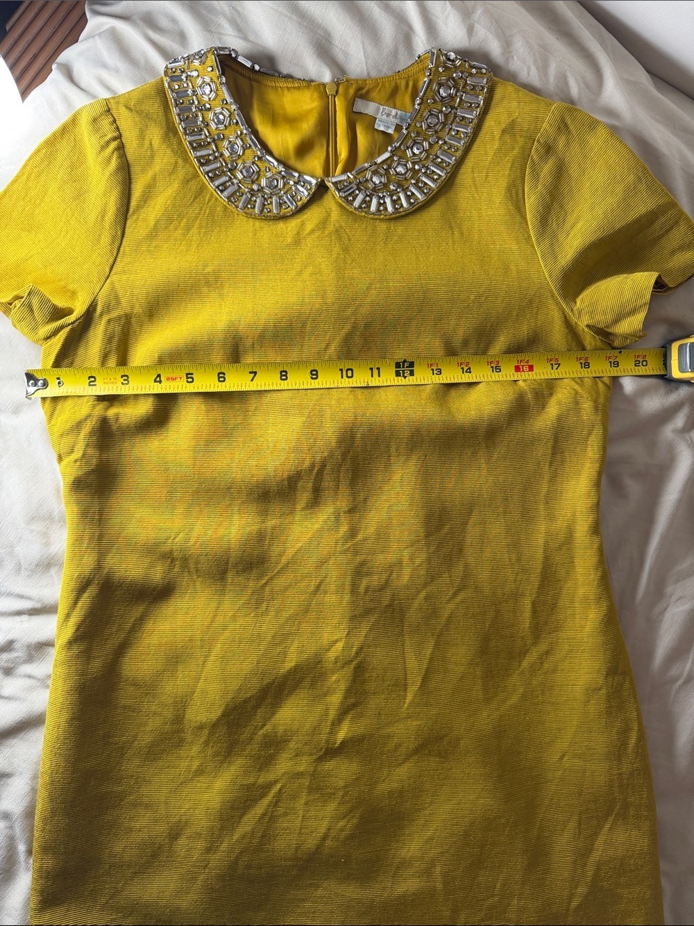 Boden Yellow Shift Dress | Rhinestone Jeweled Peter Pan Collar | RARE | Size 8 - Picture 12 of 15